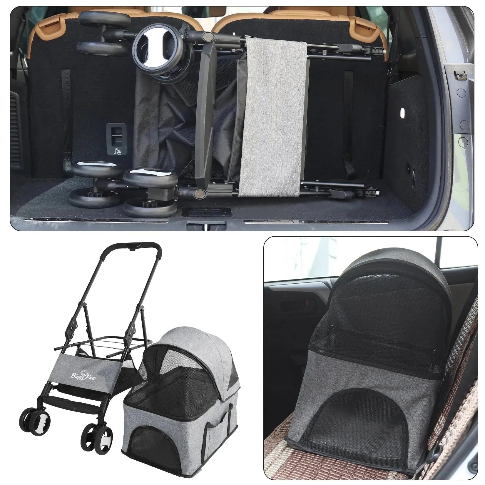 Large Pet Stroller Pram Dog Carrier Trailer Stroller Travel Walk Carrier with Detachable Carrier Cart Load 30kg