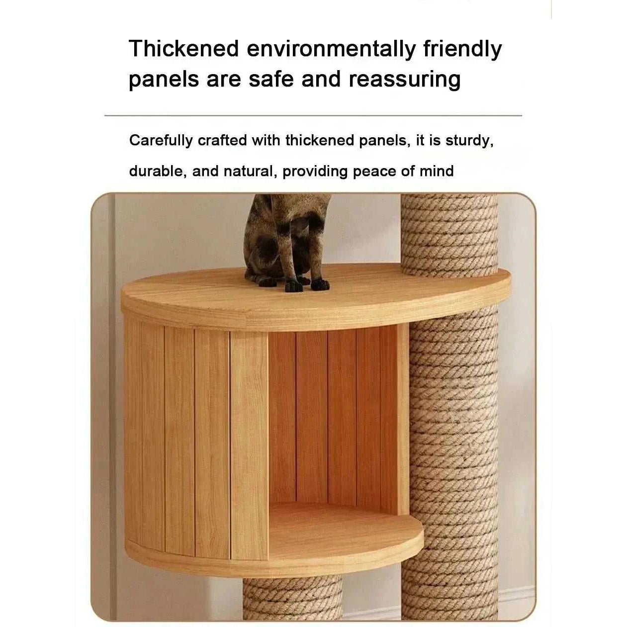 Cat Climbing Frame Floor To Ceiling Pussy Tree Tower Wooden Adjustable Pet Pillar Integrated Cattery With Hammock Kitty Nest