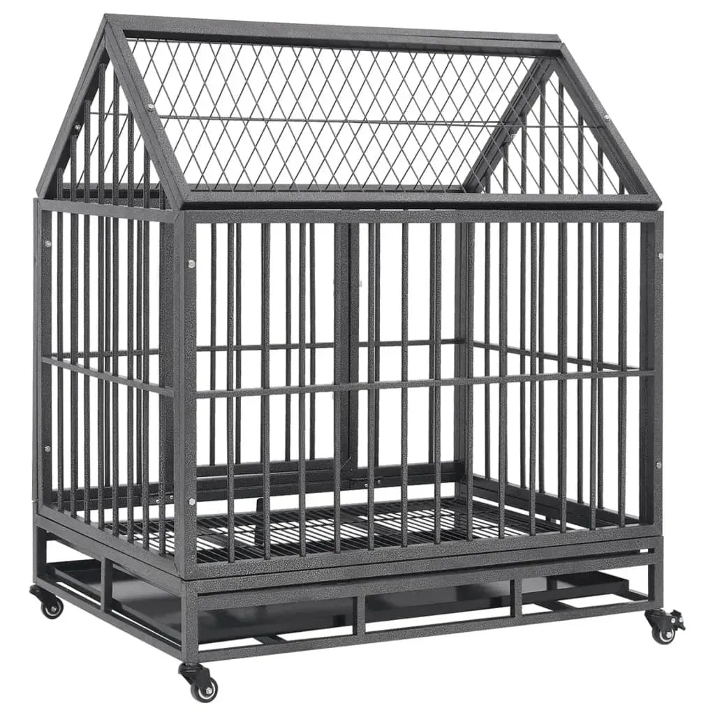 Dog Cage with Lockable Wheels and Roof Steel 36.2in x24.4in x 41.7in Heavy Duty Steel Dog Crate Kennel