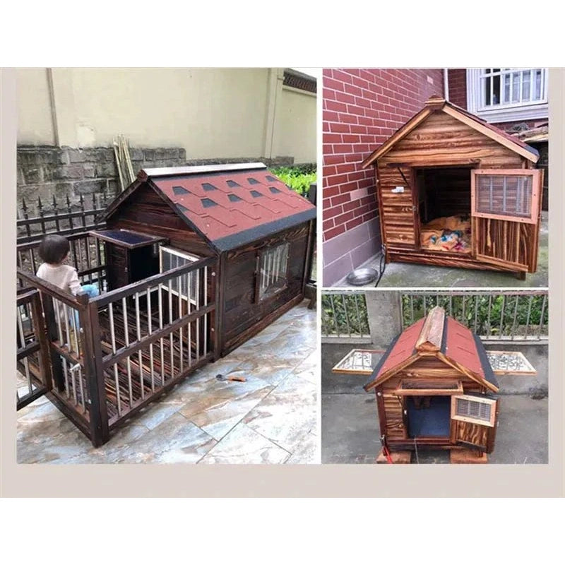 Home Solid Wood Dog Houses Outdoor Rainproof Pet Kennel Indoor Winter Warm Dog House Large Dog Waterproof Four Seasons Universal