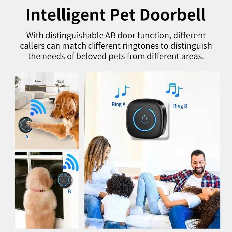 Pet Touch Ringer Button Bell 300M/984ft Range 60 Songs High Volume Doorbell For Cat & Dog Training Door Bell Smart Home US EU