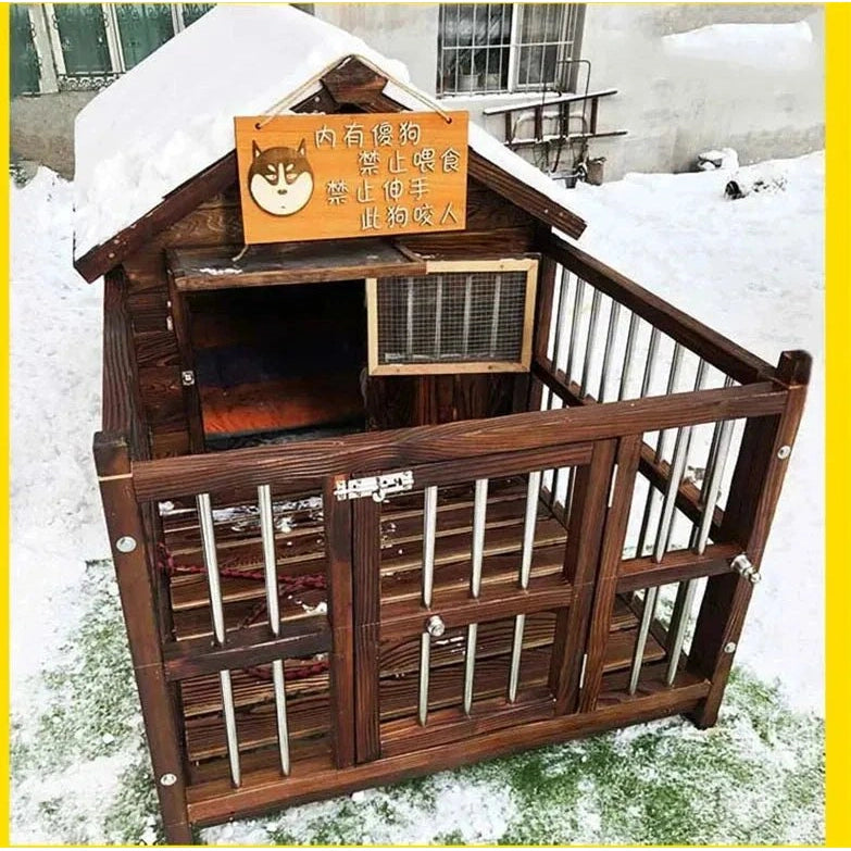 Home Solid Wood Dog Houses Outdoor Rainproof Pet Kennel Indoor Winter Warm Dog House Large Dog Waterproof Four Seasons Universal