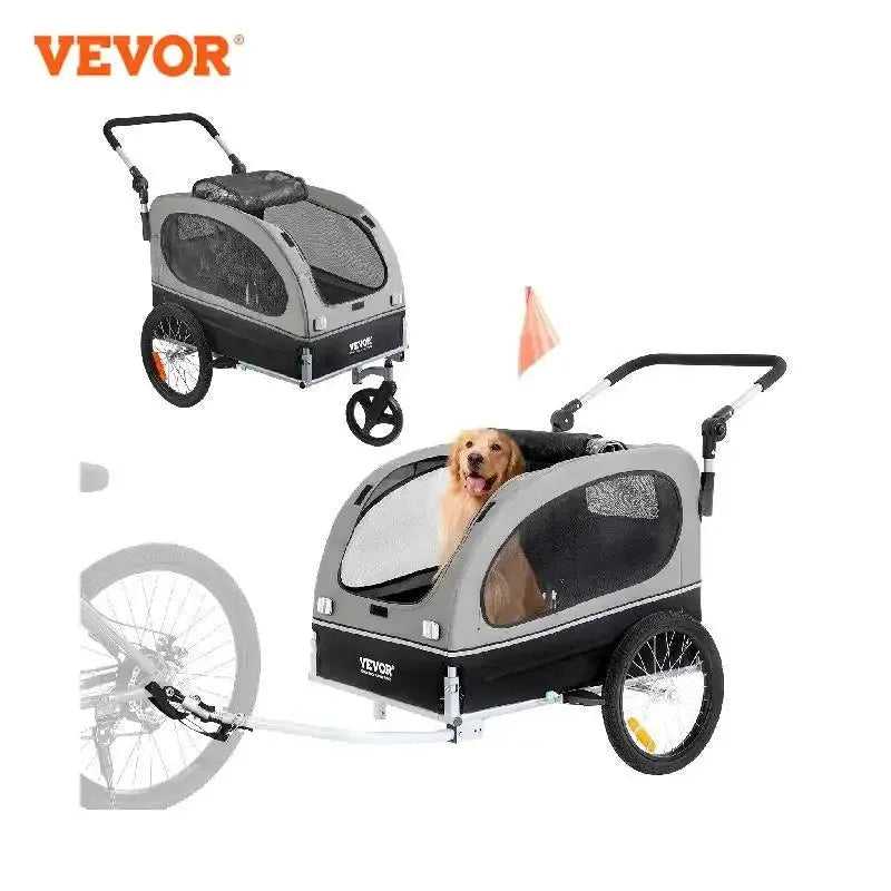 VEVOR 88 lbs 2-in-1 Pet Stroller Cart Dog Bike Trailer with Wheels Reflectors Easy Folding Cart Frame Bicycle Coupler Carrier