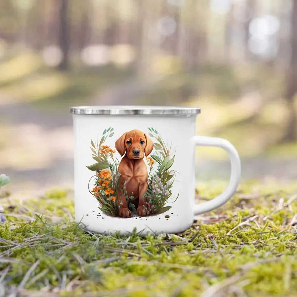 Dachshund Bulldog Border Colliegolden Retriever Printed Enamel Mug Creative Coffee Cup Camping Handle Mug Gifts for Dog Lovers