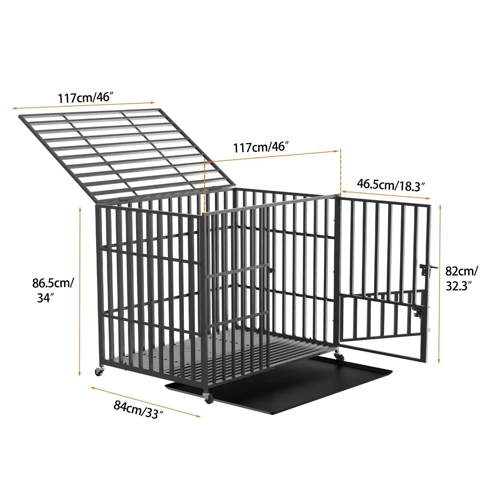 L XL XXL Heavy Duty Dog Crate with 4 Lockable Wheels 3 Doors and Removable Tray Metal Pet Kennels Cage Playpen