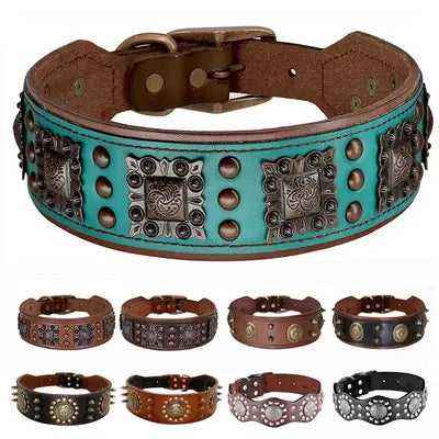 Luxury Genuine Leather Dog Collar 2inch Wide Cool Spikes Durable Collars for Medium Large Dogs German Shepherd Pitbull Correa