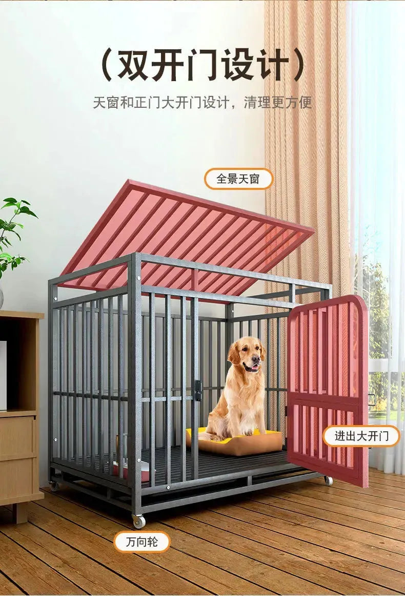 Large Dog Cages with Thickened All Square Tubes Indoor Pet Cages with Toilets Iron Cages Dog Nests