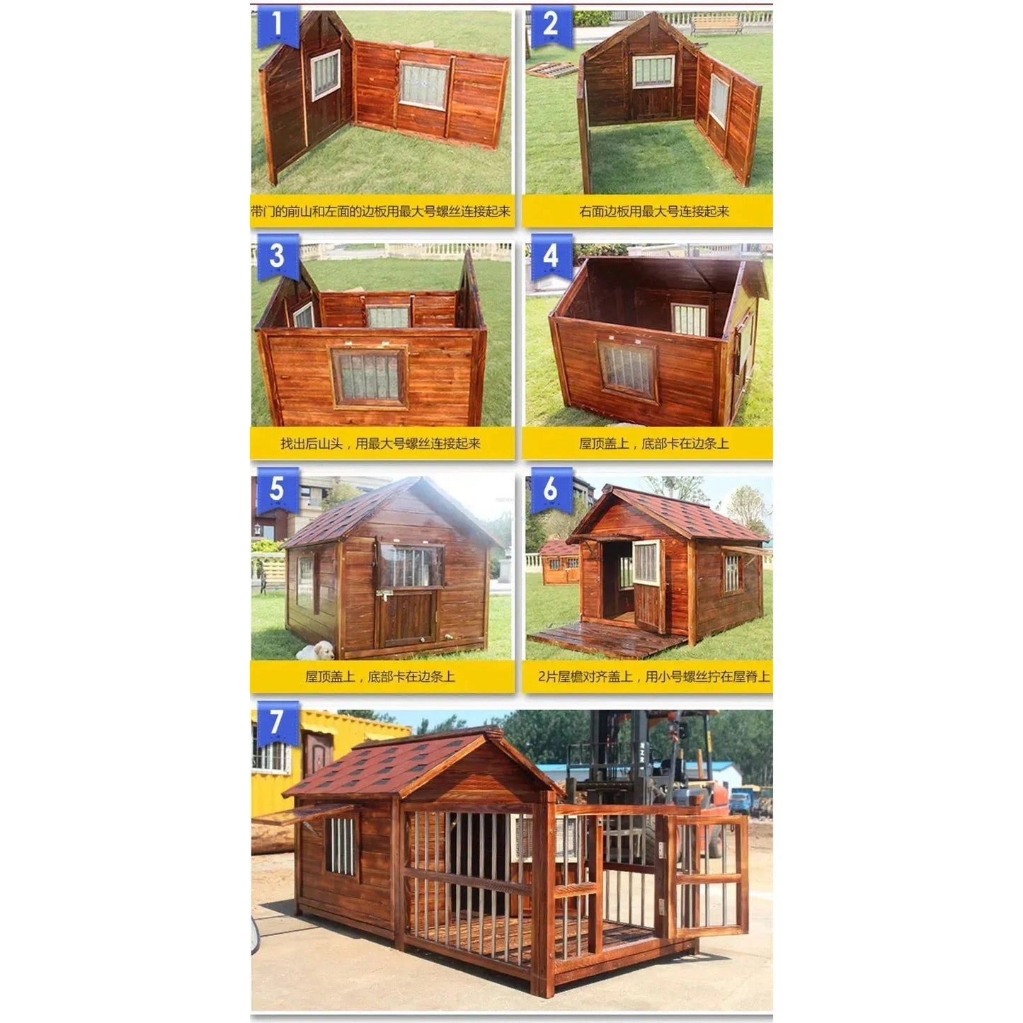 Large Dog Houses Solid Wood Outdoor Waterproof for Home Dogs Kennel Creative Breathable Pet Cage Pets Fences Villa Supplies T U