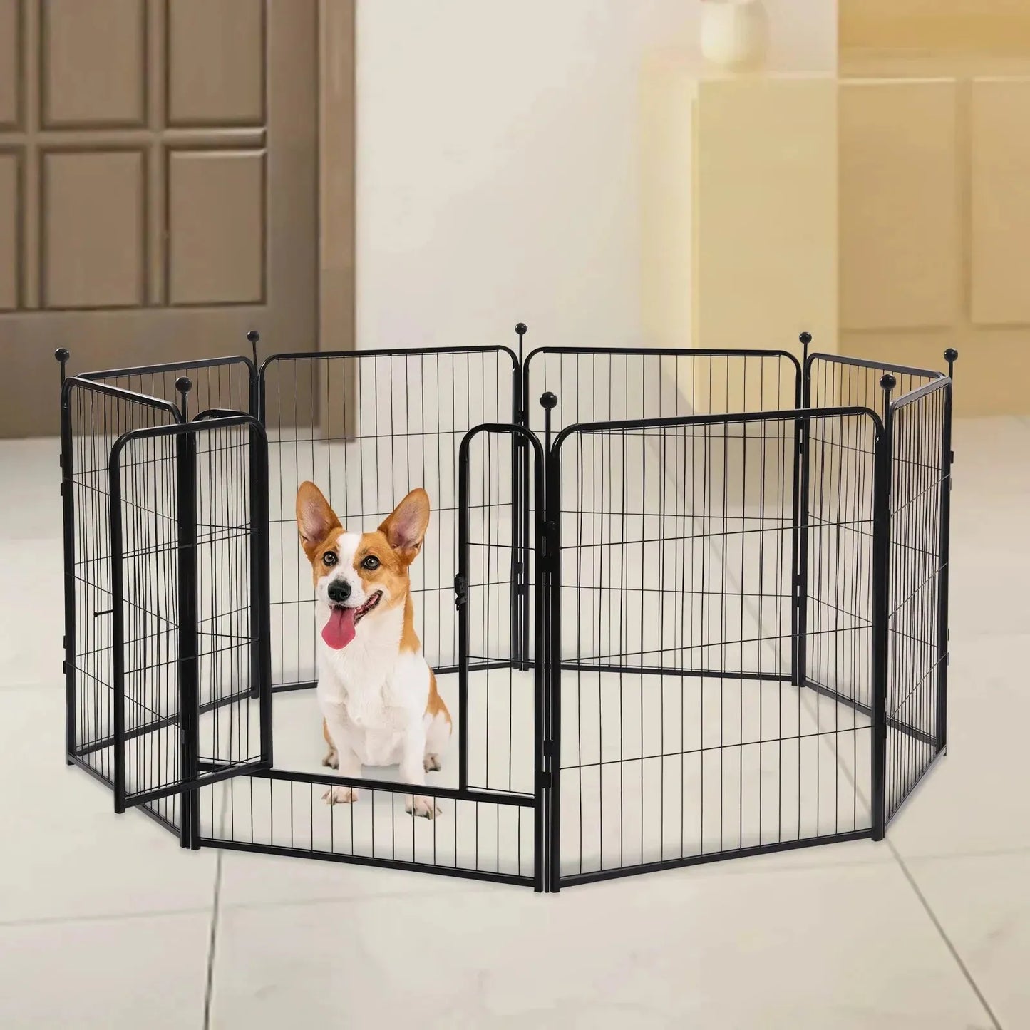 Dog Playpen Outdoor Panels Dog Pen Dog Fence Exercise Playpen with Doors for Medium/Small Dogs, Pet Puppy Playpen for RV Camping