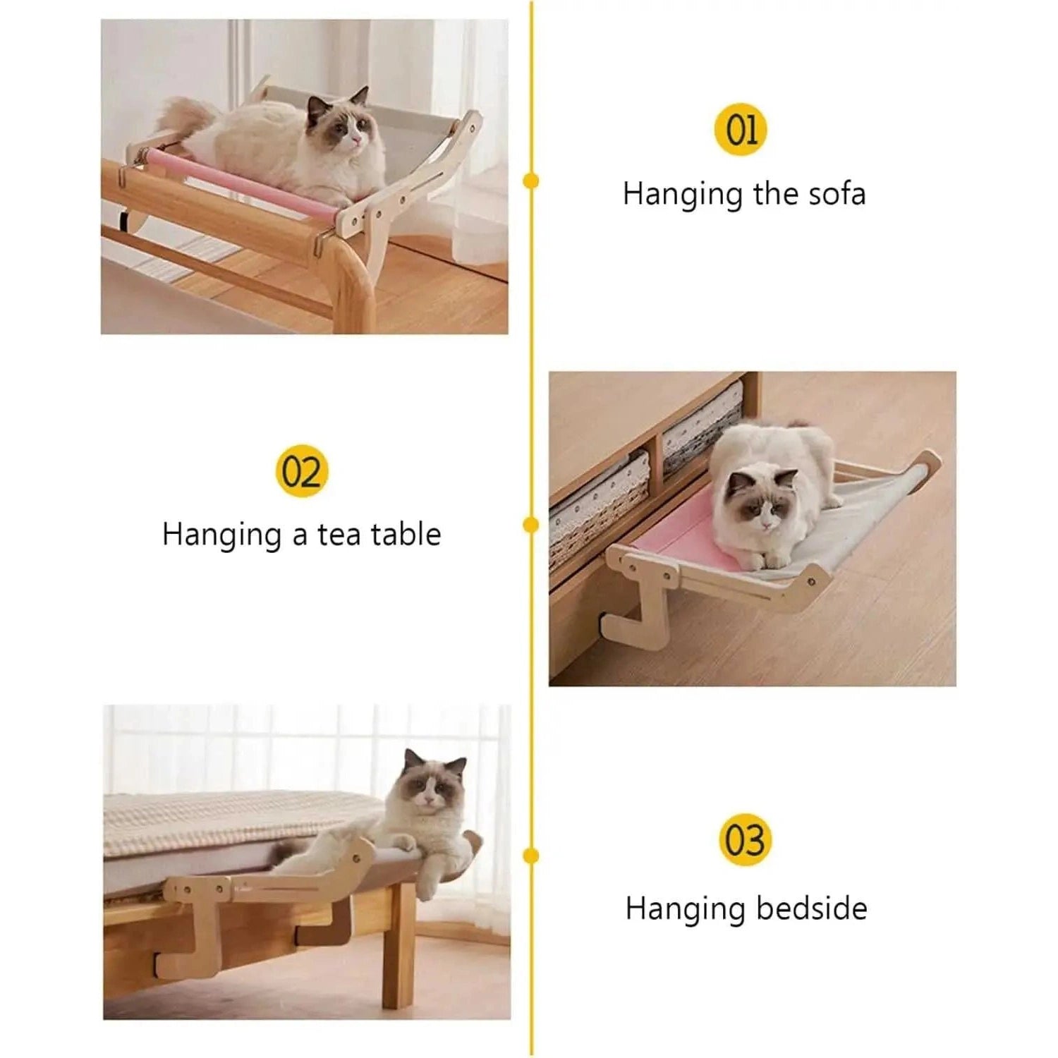 Bedside Bed Pet Nest Window Hanging Cat Bed Portable Removable Balcony Cat Hanging Hammock Wooden Suspended Bed Pet Nest