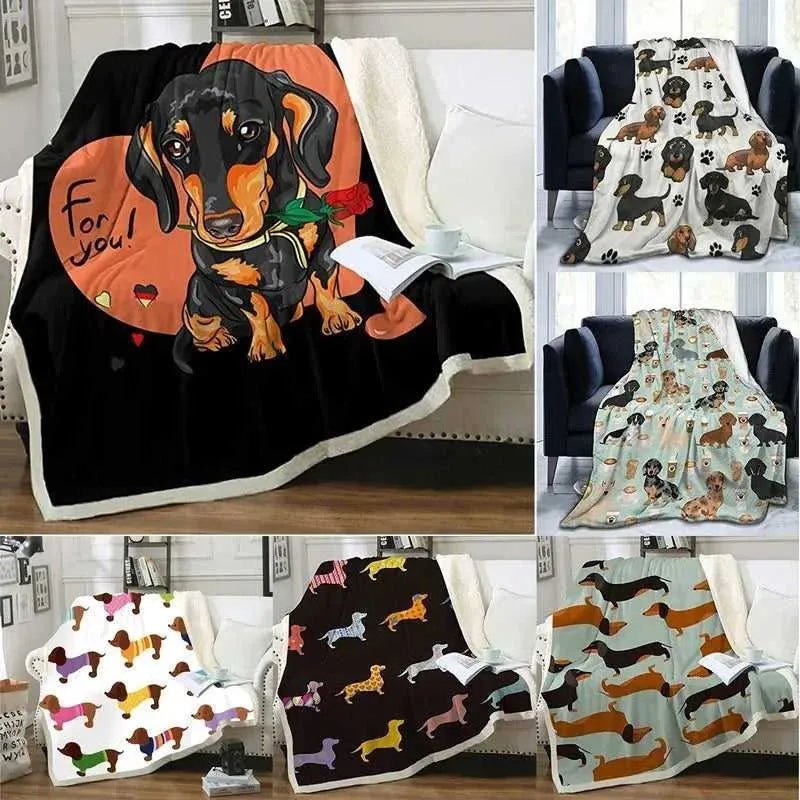 Puppy Dog Blanket Dachshund Dog Printed Blanket Fleece Blanket Flannel Sleep Comfort Super Soft Sofa Blanket