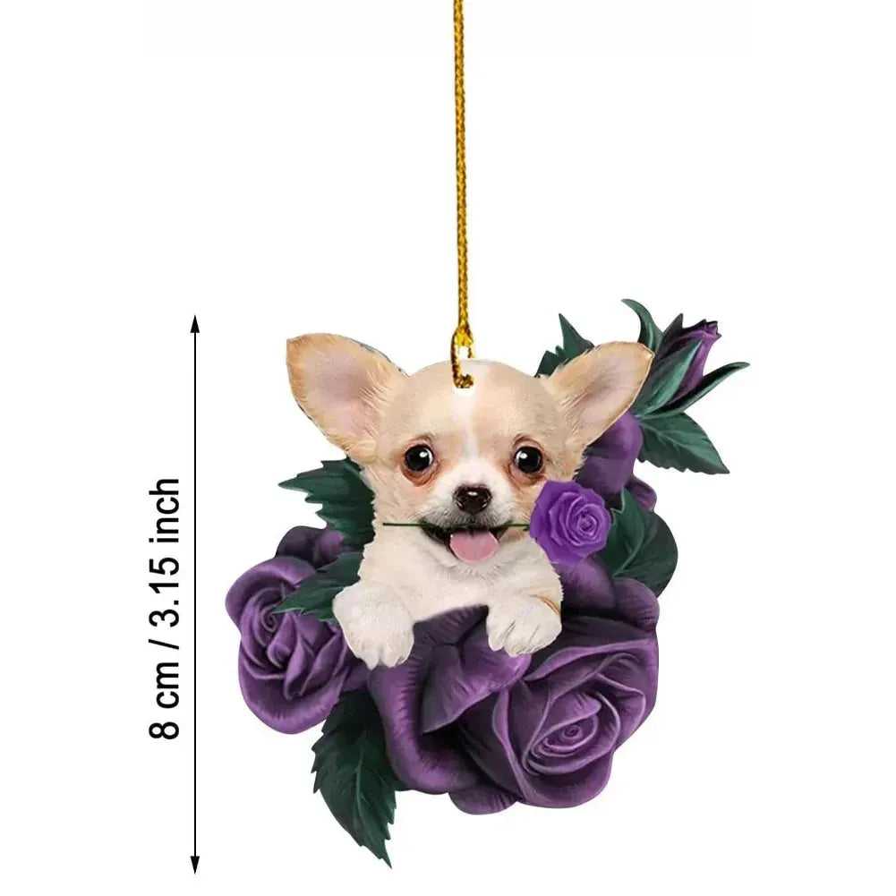 Cute Puppy Dog Rearview Mirror Pendant Dog Decoration Car For Car Pet Puppy Hanging Ornament Keychain Pendant Acrylic