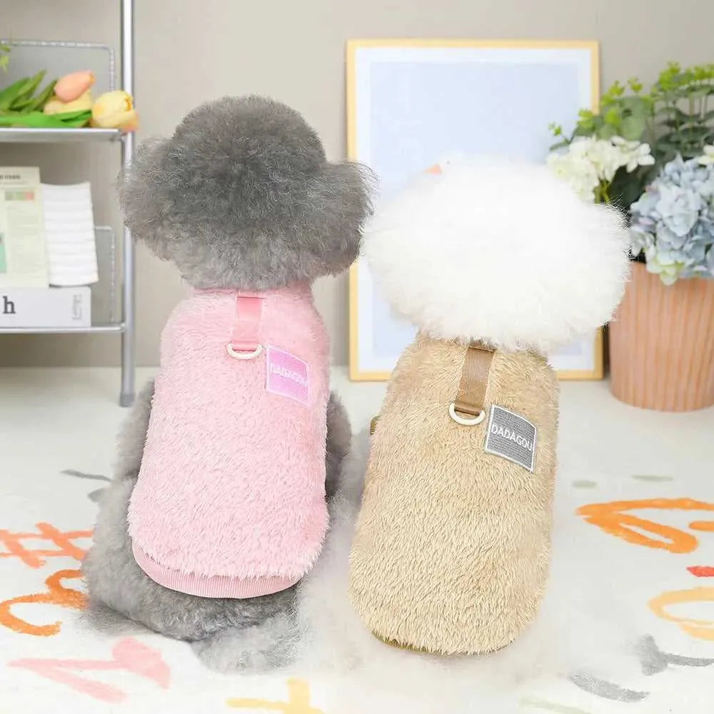 Warm Fur Dog Clothes Cute Puppy Cat T-Shirt Soft Plush Pet Clothing Small Medium Dogs Outfit For Cats Yorkshire Shih Tzu Perro