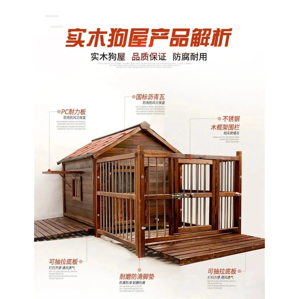 Home Solid Wood Dog Houses Outdoor Rainproof Pet Kennel Indoor Winter Warm Dog House Large Dog Waterproof Four Seasons Universal