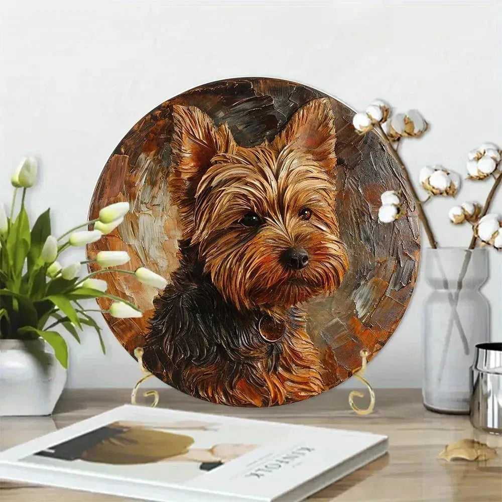 Funny Cute Dog Theme Posters Round Metal Aluminum Sign Desktop Decorative Plates for Bar Cafe Club Yard Home Office Wall Decor