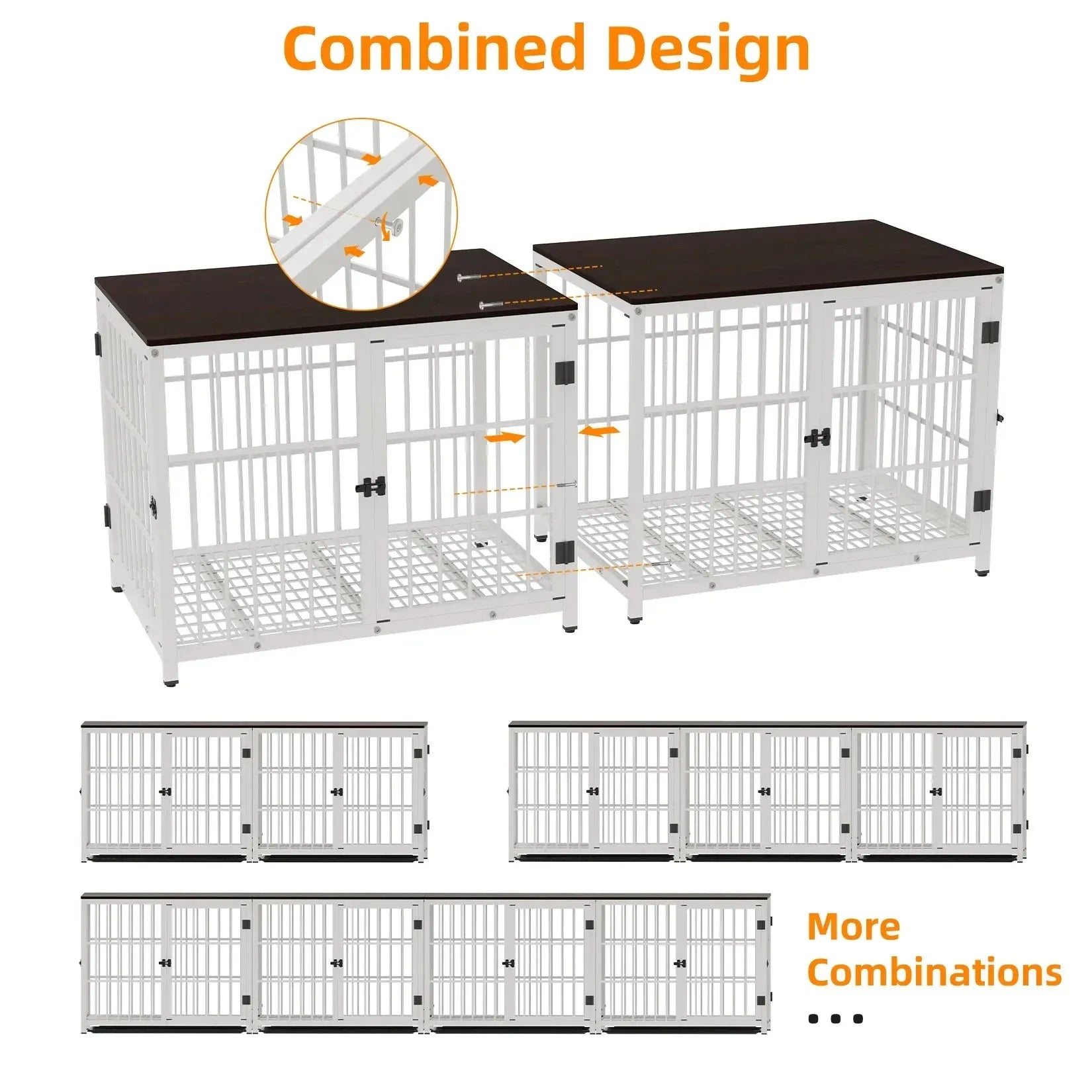 Dog Crate Furniture Pet Kennel End Table Metal Dog Kennel with Three Doors with Locks and Removable Tray, White/Black