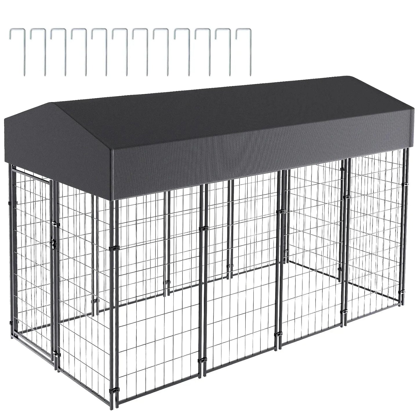 Large Dog Kennel Outdoor Dogs Welded Wire Kennels and Runs Crates for Yard with Stakes Water Proof Cover Canopy