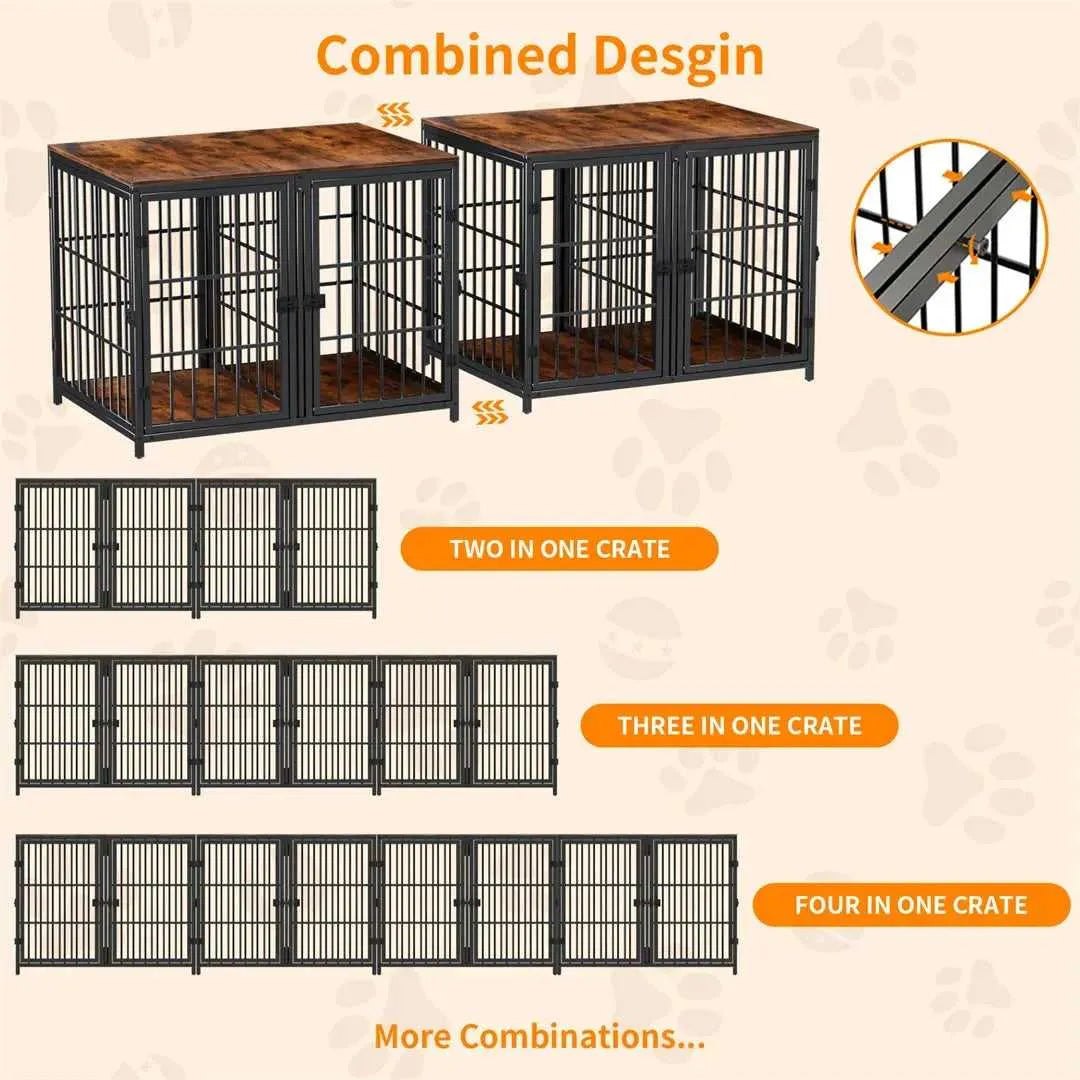 Heavy Duty Furniture Style Dog Cage Side Table Indoor Kennel Crate with Four Doors and Divider for Puppies Unlimited Combination