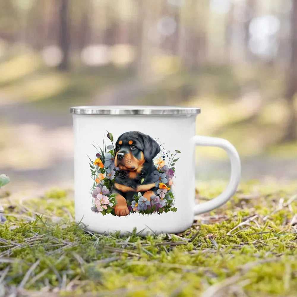 Dachshund Bulldog Border Colliegolden Retriever Printed Enamel Mug Creative Coffee Cup Camping Handle Mug Gifts for Dog Lovers