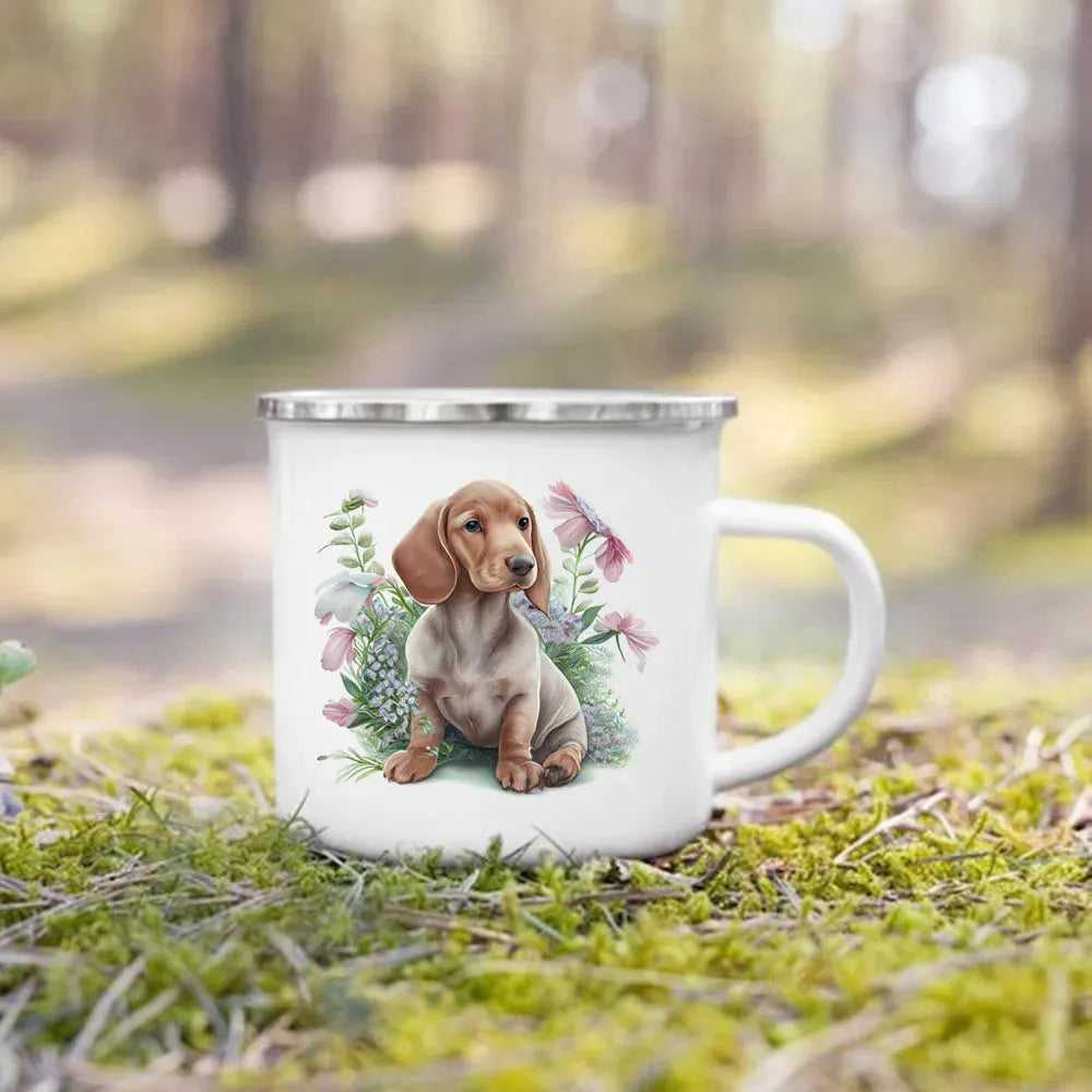 Dachshund Bulldog Border Colliegolden Retriever Printed Enamel Mug Creative Coffee Cup Camping Handle Mug Gifts for Dog Lovers