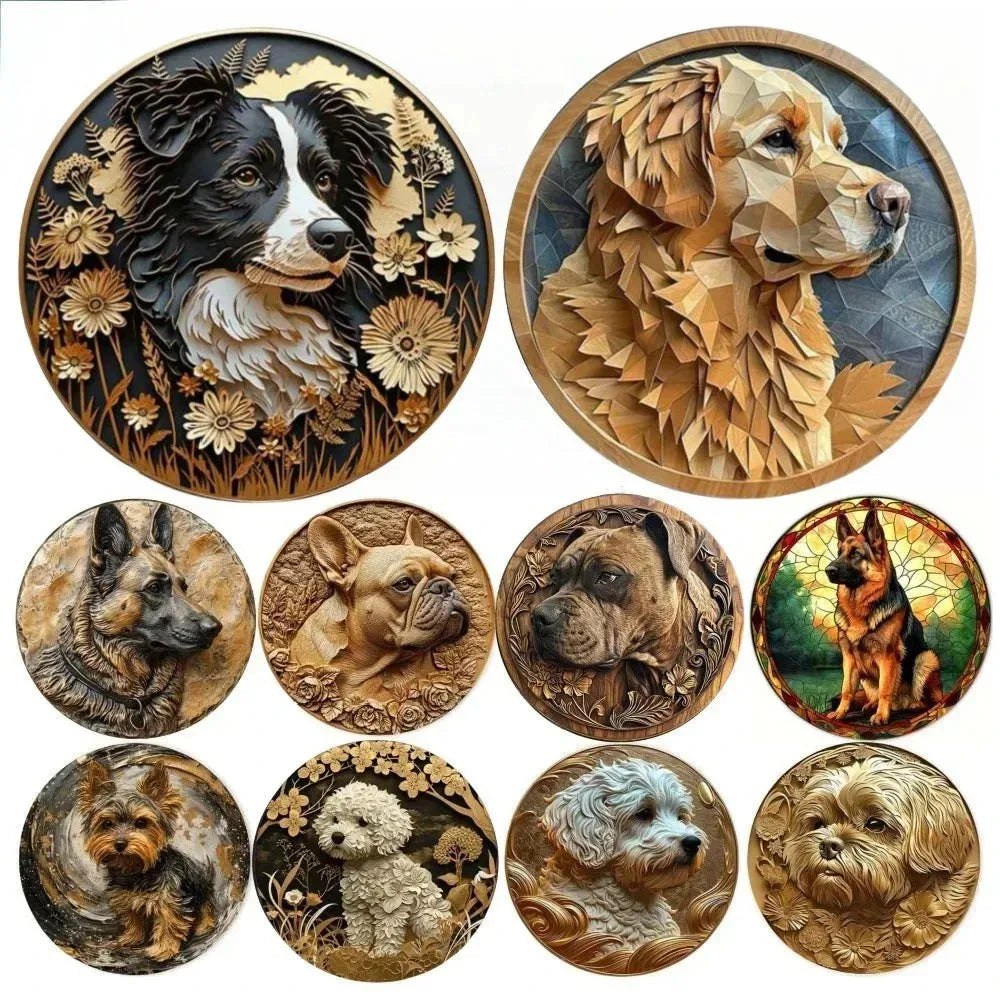 Round Wood Sign Faux Relief Dog Sign Decoration, Bulldog Theme Decoration Bar Cafe Home Living Room Room Office Decoration