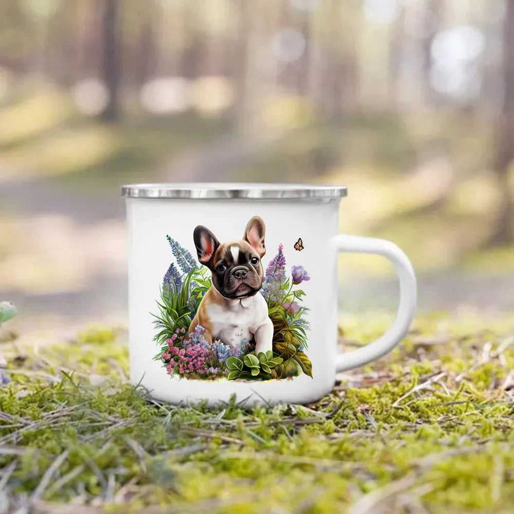 Dachshund Bulldog Border Colliegolden Retriever Printed Enamel Mug Creative Coffee Cup Camping Handle Mug Gifts for Dog Lovers