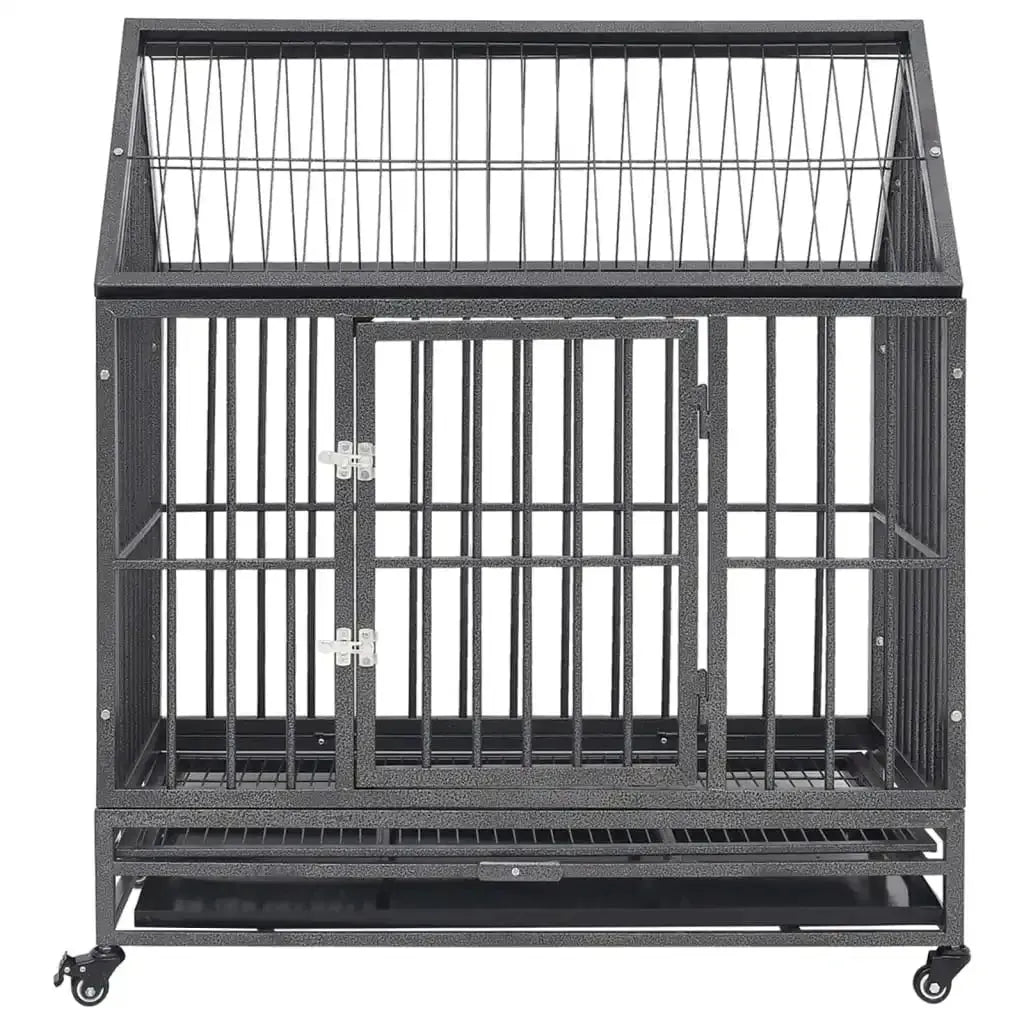 Dog Cage with Lockable Wheels and Roof Steel 36.2in x24.4in x 41.7in Heavy Duty Steel Dog Crate Kennel