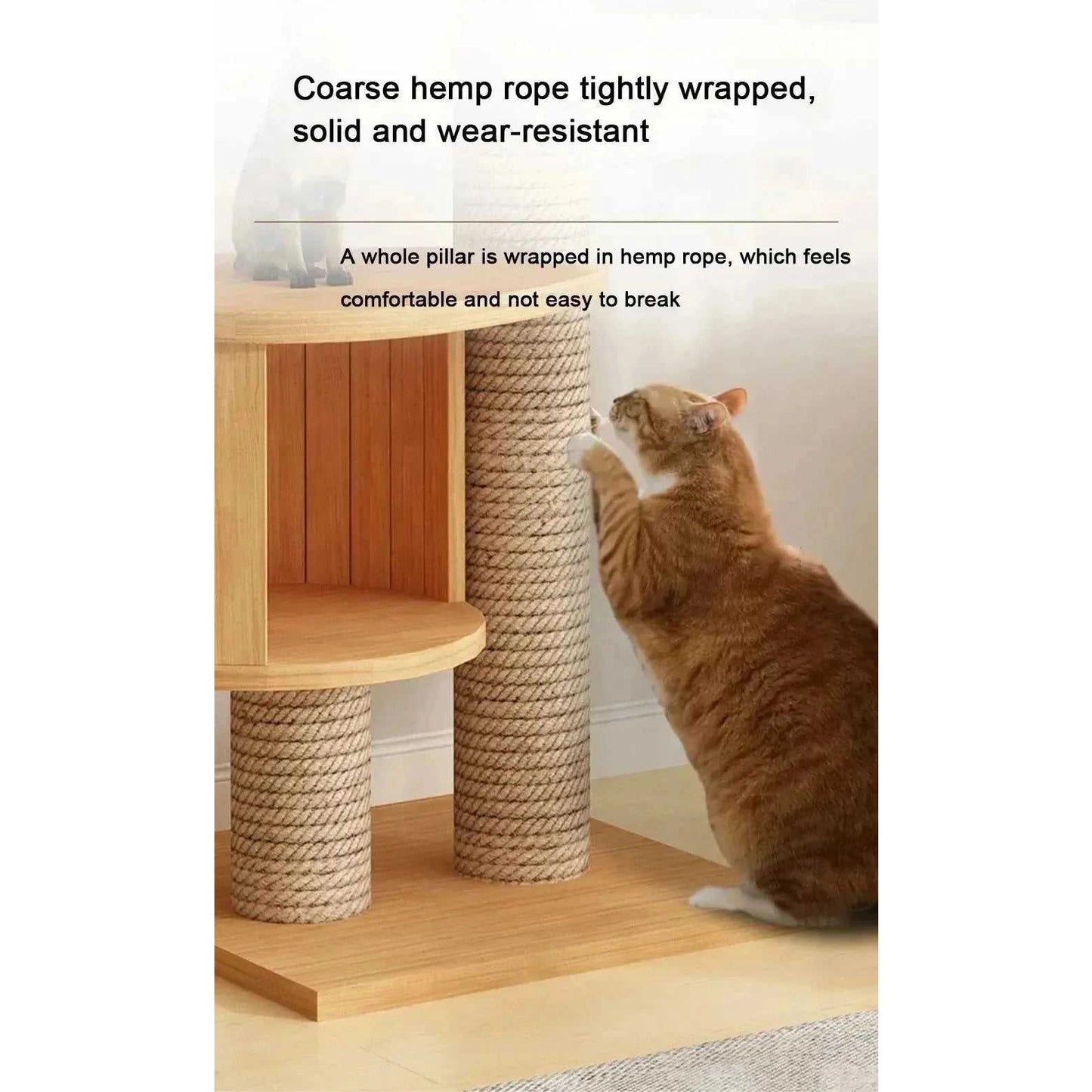 Cat Climbing Frame Floor To Ceiling Pussy Tree Tower Wooden Adjustable Pet Pillar Integrated Cattery With Hammock Kitty Nest