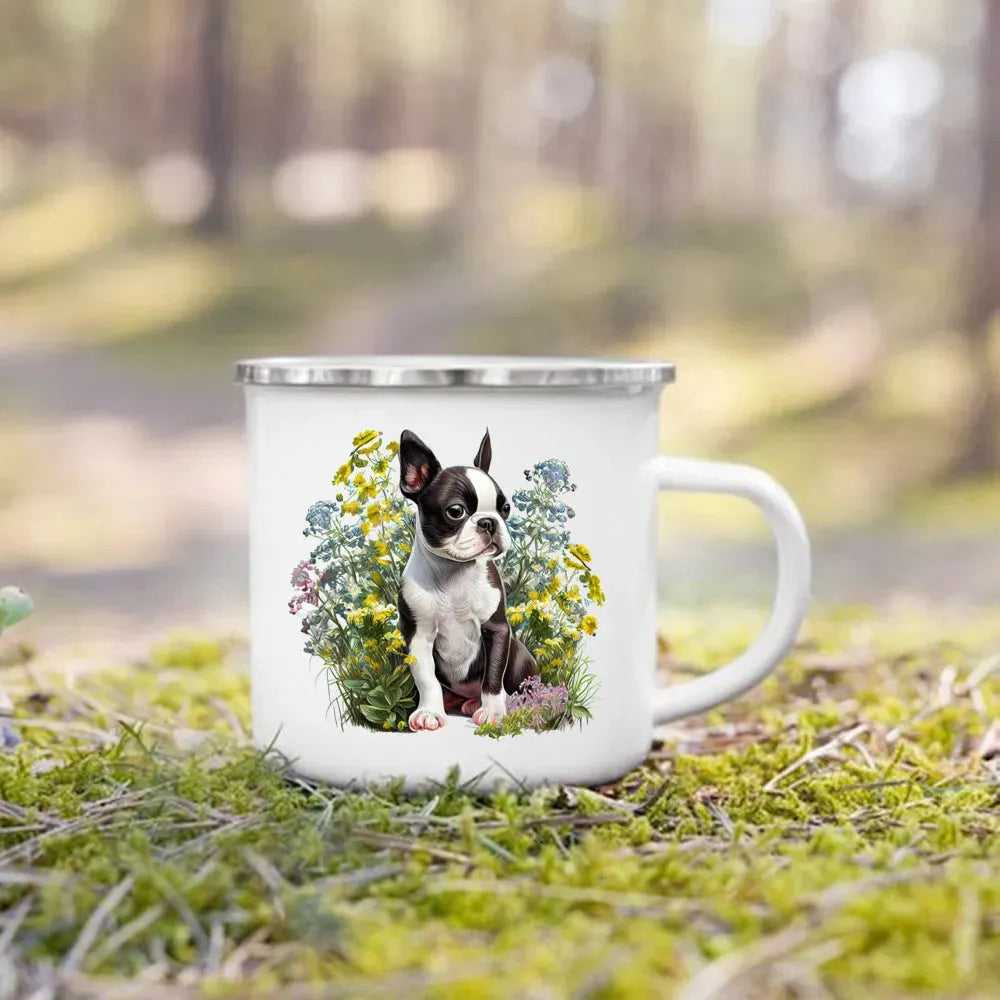 Dachshund Bulldog Border Colliegolden Retriever Printed Enamel Mug Creative Coffee Cup Camping Handle Mug Gifts for Dog Lovers