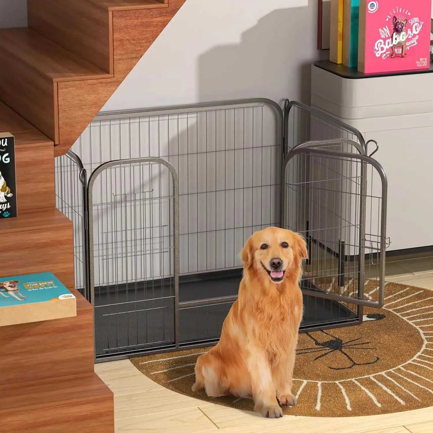 Heavy Duty Puppy Play Pen Dog Cage Rabbit Enclosure Pet Playpen Box Metal with Removable Plastic Floor,for Dog Rabbit Cat Pet