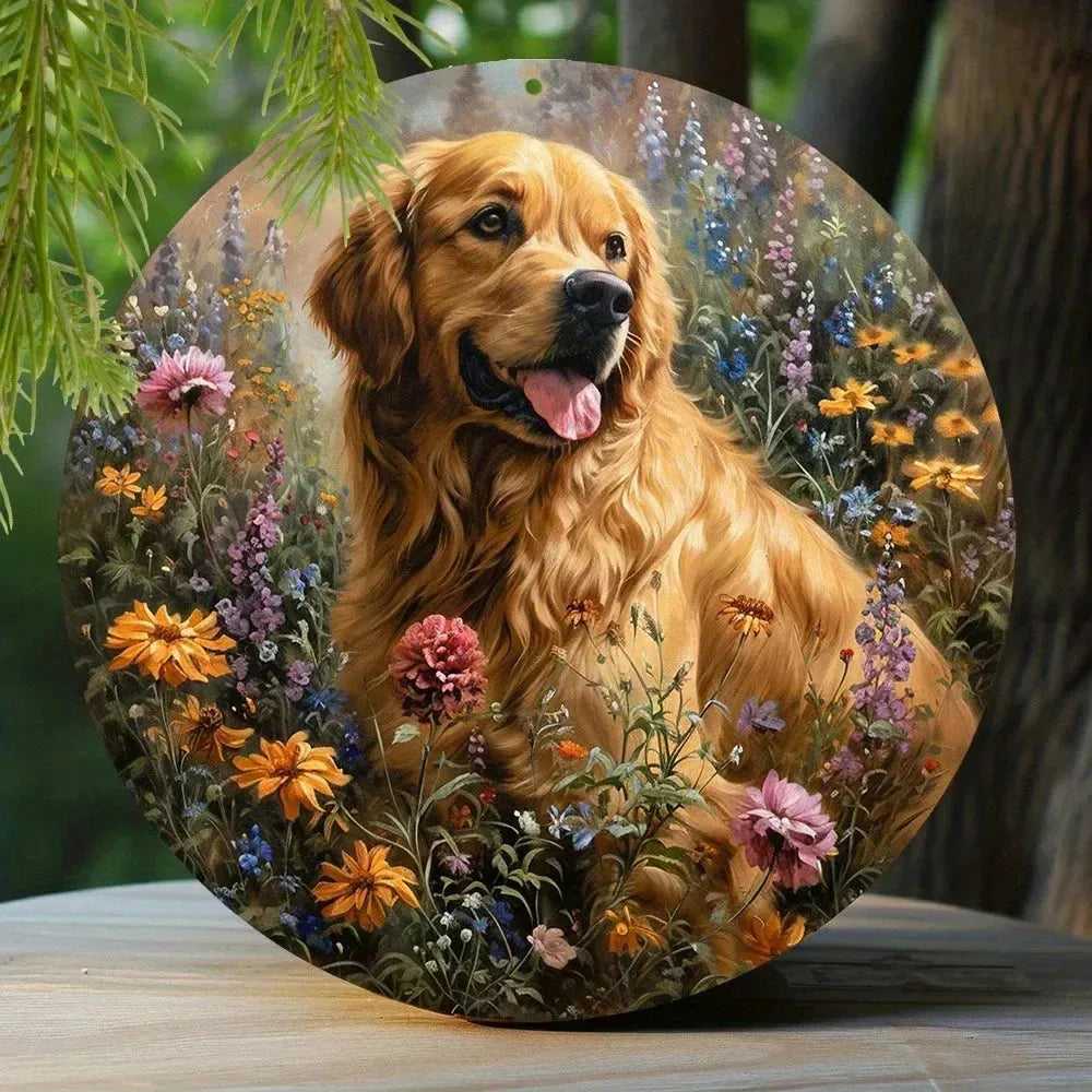 Funny Cute Dog Theme Posters Round Metal Aluminum Sign Desktop Decorative Plates for Bar Cafe Club Yard Home Office Wall Decor