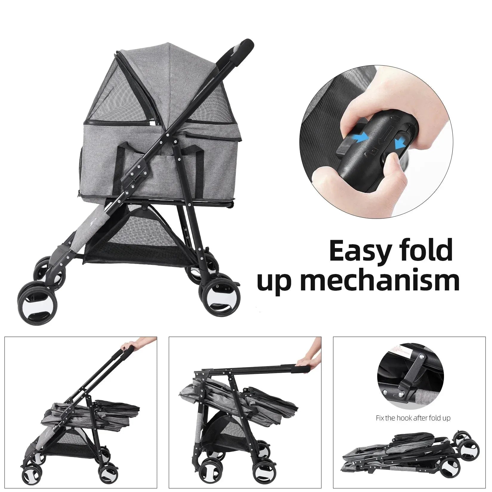 Large Pet Stroller Pram Dog Carrier Trailer Stroller Travel Walk Carrier with Detachable Carrier Cart Load 30kg