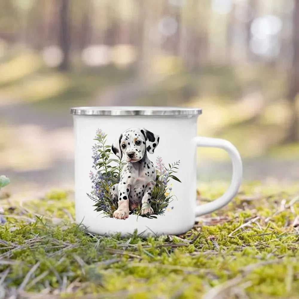 Dachshund Bulldog Border Colliegolden Retriever Printed Enamel Mug Creative Coffee Cup Camping Handle Mug Gifts for Dog Lovers