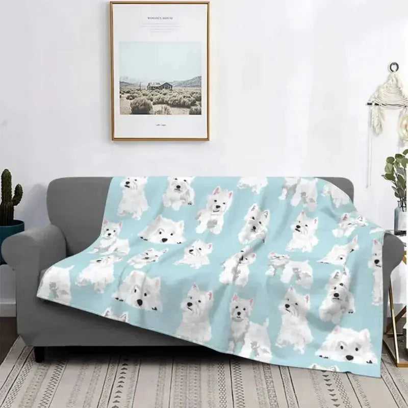 Westie Cute Puppy Blankets West Highland Terrier Dog Flannel Throw Blanket Airplane Travel Printed Soft Warm Bedspread King Size