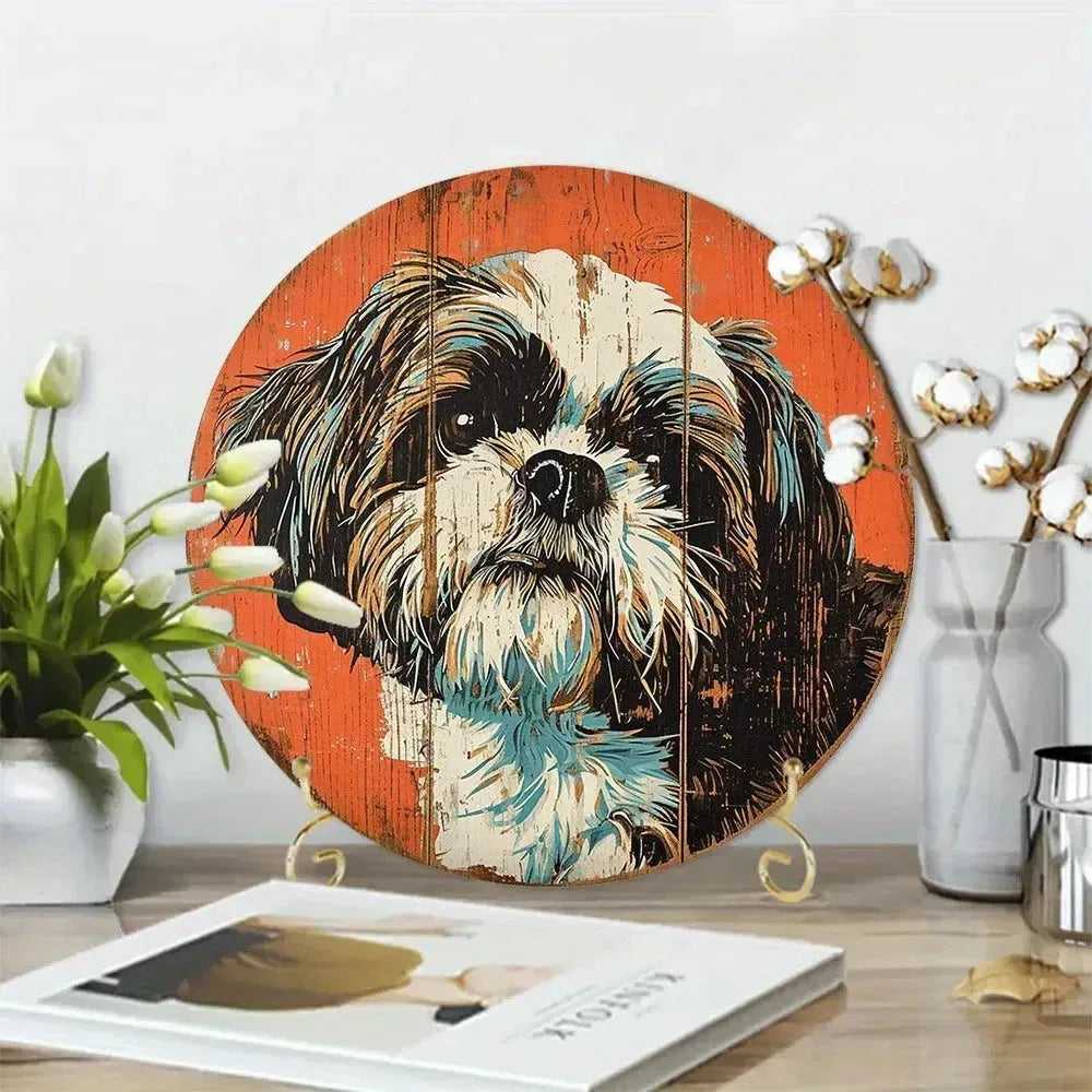 Funny Cute Dog Theme Posters Round Metal Aluminum Sign Desktop Decorative Plates for Bar Cafe Club Yard Home Office Wall Decor