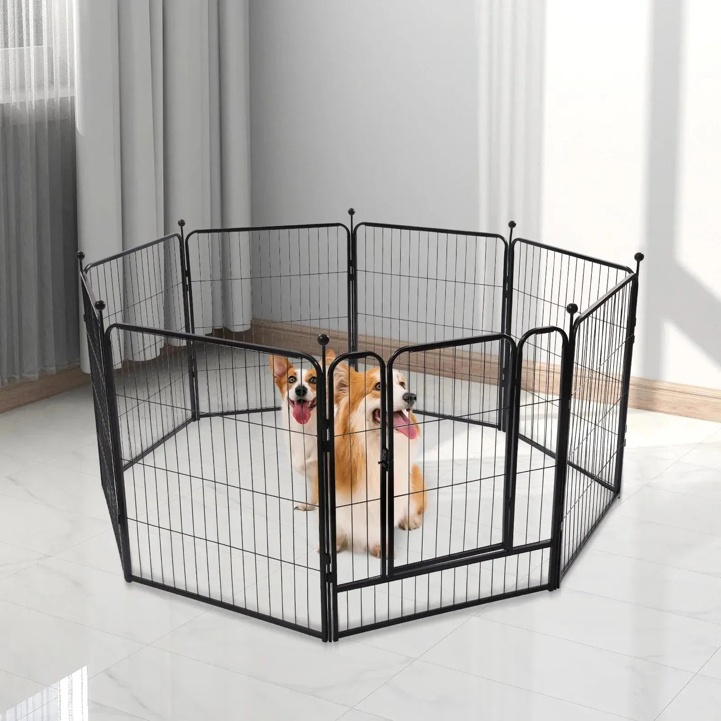 Dog Playpen Outdoor Panels Dog Pen Dog Fence Exercise Playpen with Doors for Medium/Small Dogs, Pet Puppy Playpen for RV Camping