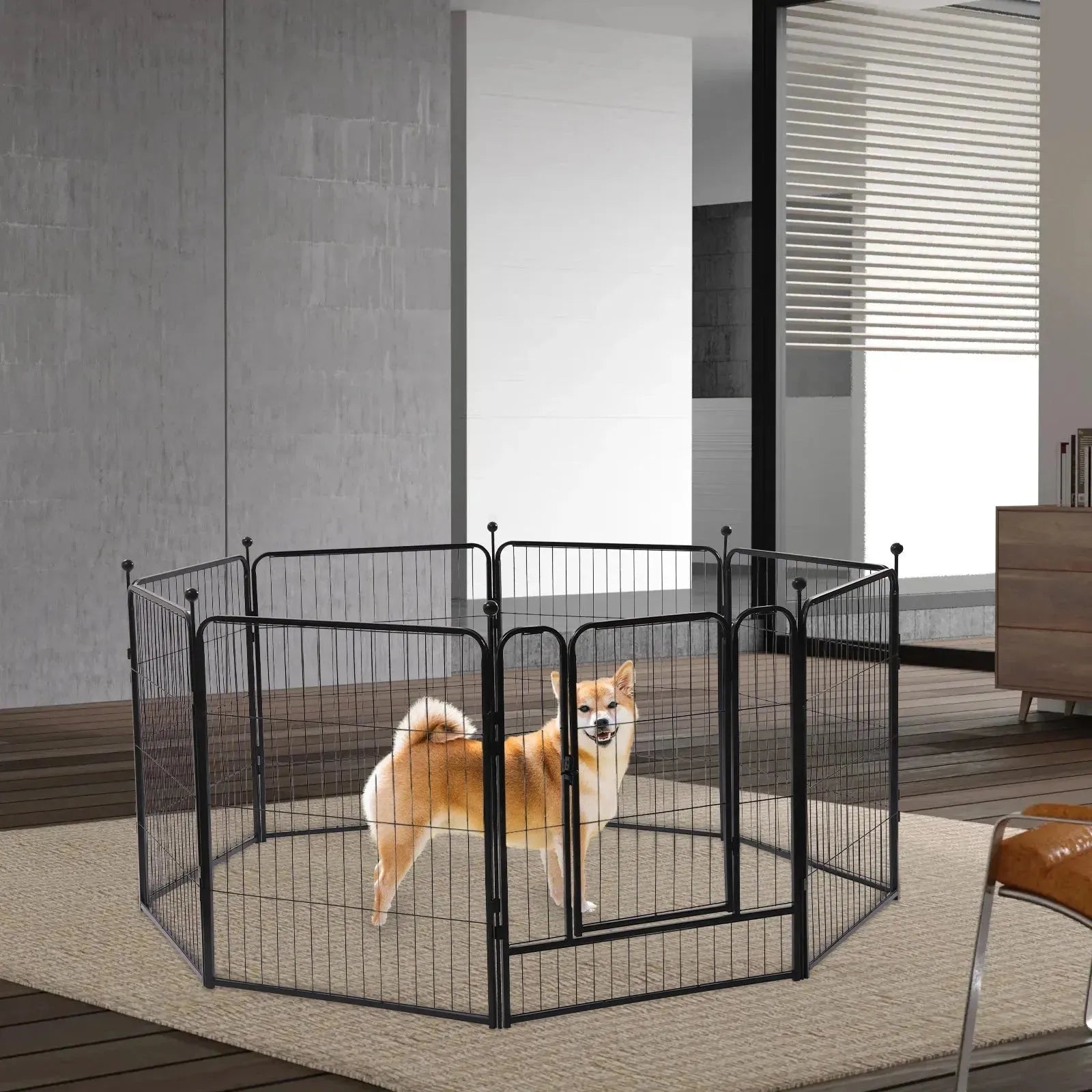 Dog Playpen Outdoor Panels Dog Pen Dog Fence Exercise Playpen with Doors for Medium/Small Dogs, Pet Puppy Playpen for RV Camping