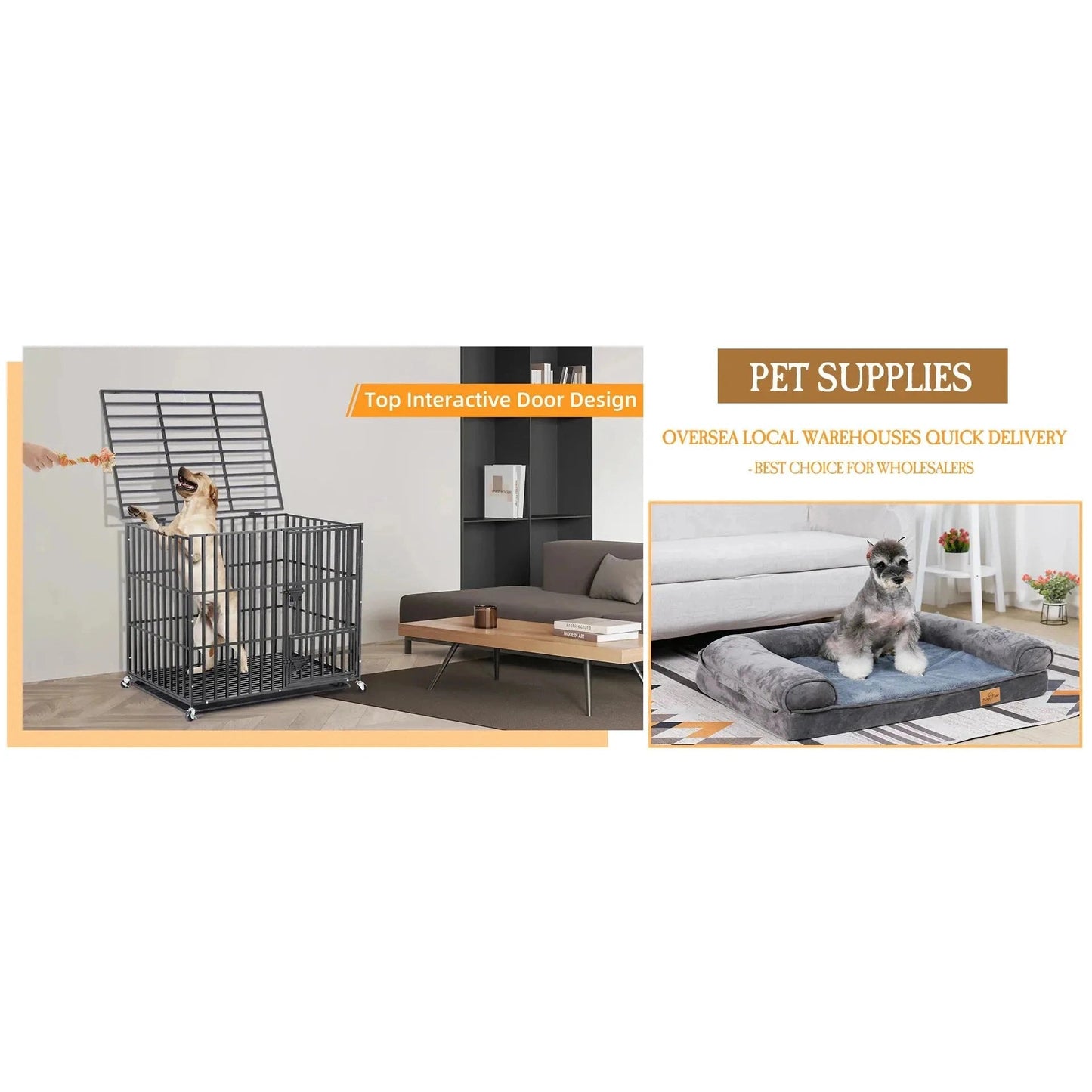 Mobile Heavy Duty Dog Crate Cage Metal Pet Kennel Playpen with 3 Doors Locks Design & Bottom Tray