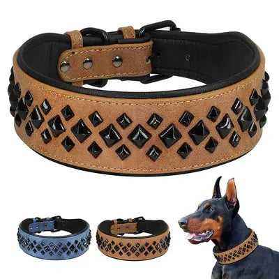 Leather Stud Rivet Dog Collar Padded PU Leather Dogs Collar Pet Collars Adjustable for Small Medium Dogs Pug Pitbull Red