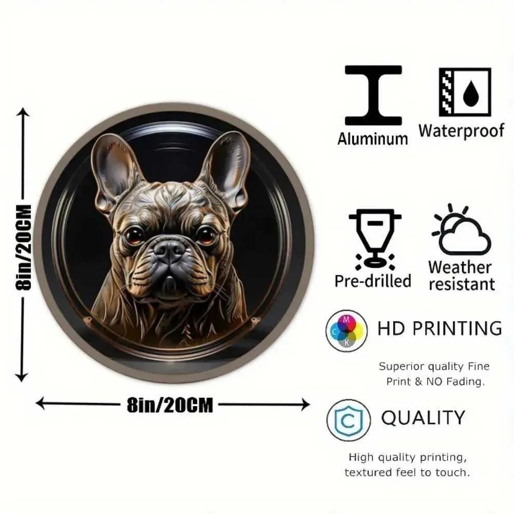 Round Metal Aluminum Sign Art Cute Dog Wreath Decorative Plates Entrance Decor Gift Mask Theme For Bar Club Home Room Wall Decor