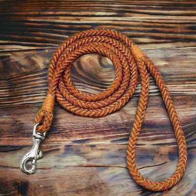 Rolled Leather Dog Leash For Small Medium Dogs Braided Leather Puppy Cat Pet Walking Leash Leads Brown Color 4ft Long