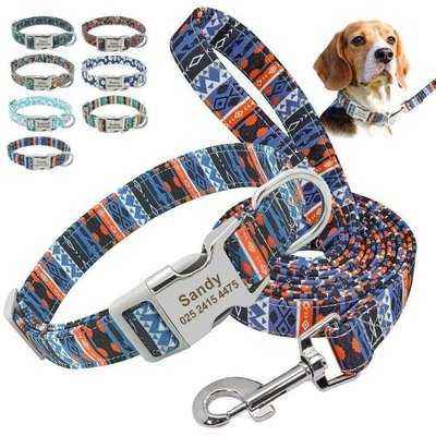 Customized Pet Collar Nylon Leash Personalized Dog Buckle Collars ID Name Plate Pets Lead Rope for Small Medium Large Dogs Pug - Finnigan's Play Pen
