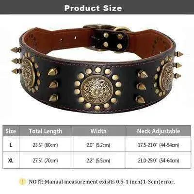 Regal Paws: Luxury Spiked Leather Dog Collar for Medium to Large Breeds