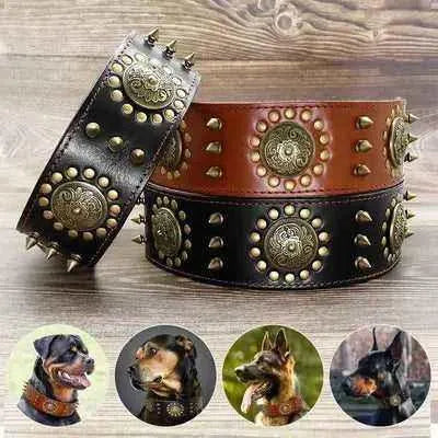 Regal Paws: Luxury Spiked Leather Dog Collar for Medium to Large Breeds