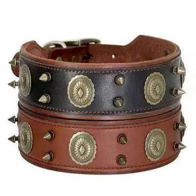 Regal Paws: Luxury Spiked Leather Dog Collar for Medium to Large Breeds