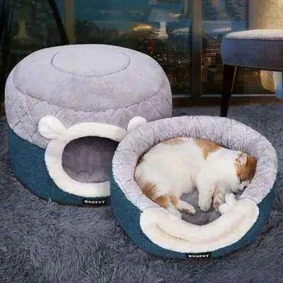 Snuggle Haven Pet Bed 🐾 Cozy Convertible Cat House & Cushion