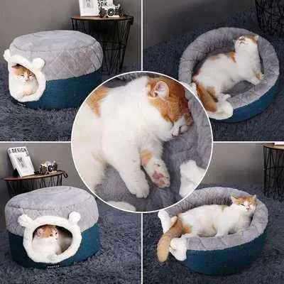 Snuggle Haven Pet Bed 🐾 Cozy Convertible Cat House & Cushion