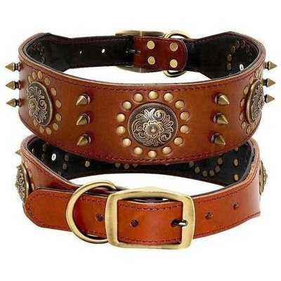 Durable Real Leather Dog Collar, Spiked Studded Adjustable for Medium Large Dogs - Finnigan's Play Pen