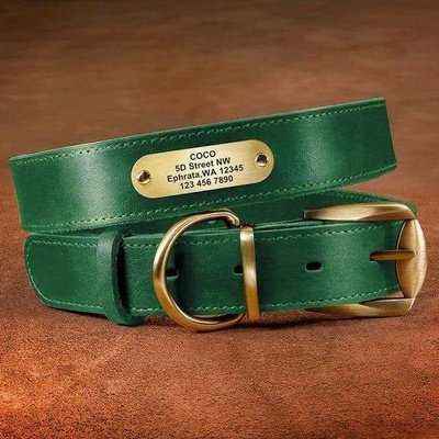 Real Leather Personalized Collars For Dogs With Custom Engraved Tag - Finnigan's Play Pen