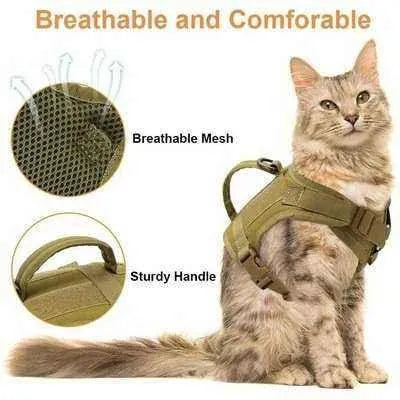 Luxury Tactical Nylon Cat Harness with Handle - Elite Pet Training and Walking Accessory